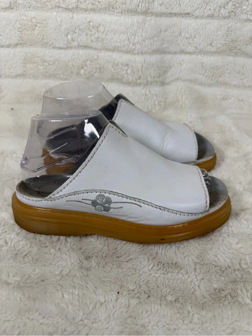 Dr Martens Vintage Y2k Sandals US 8 White Leather Chunky Sole Slip Ons Flower